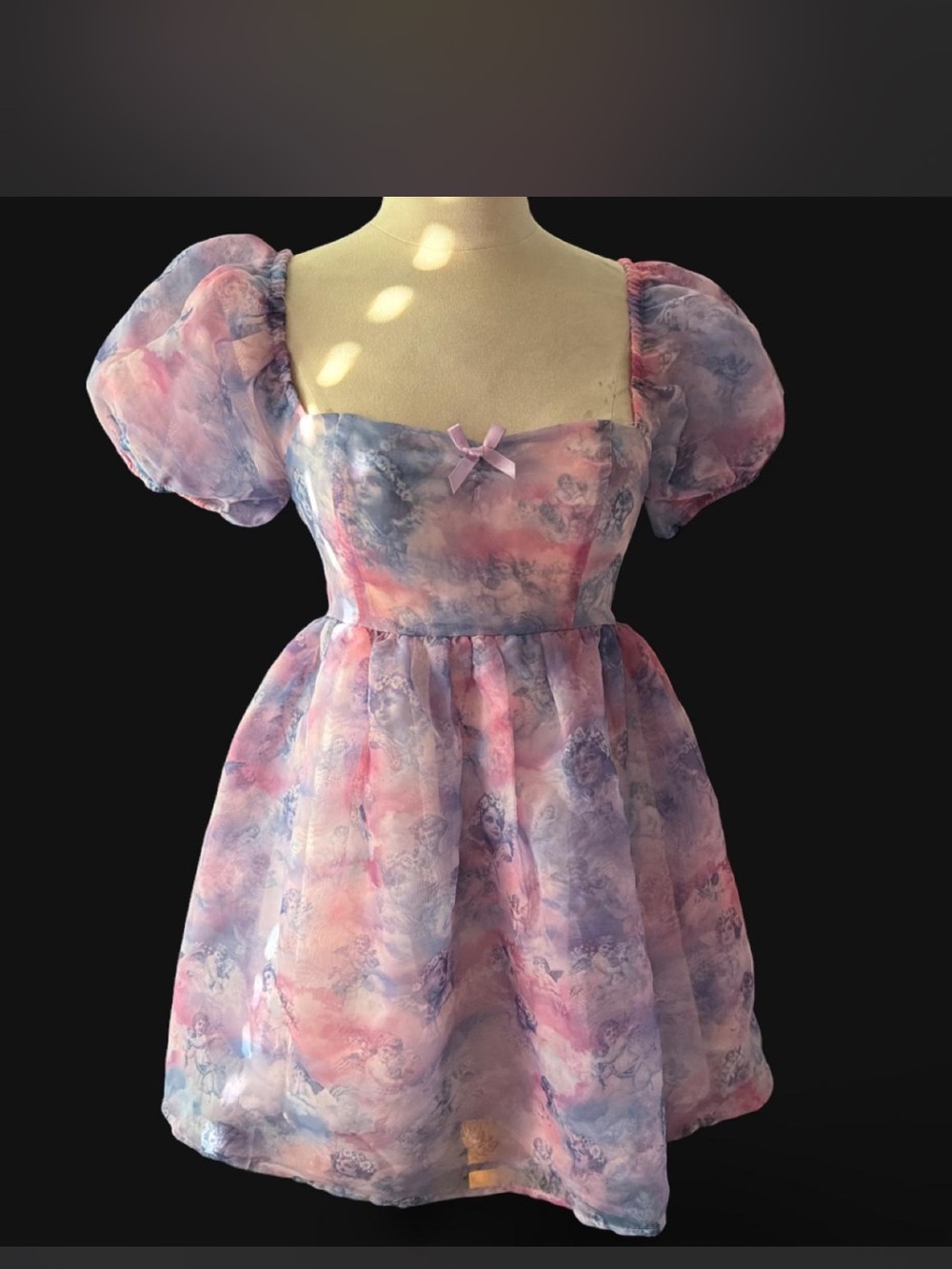 Sugar Thrillz “On Cloud Nine” Cherub Print Organza Babydoll Dress in
